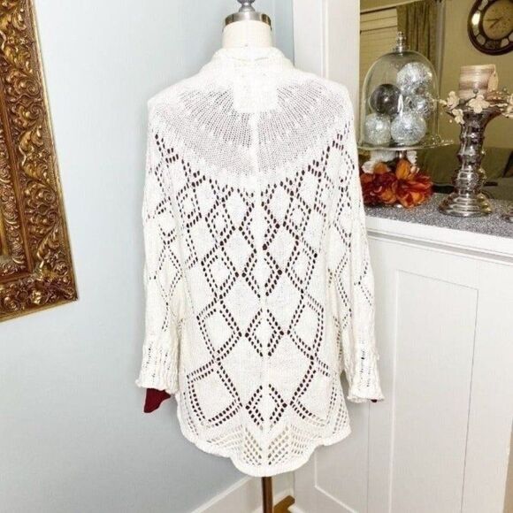 Anthropologie Angel of The North Cream Sweater Cardigan Diamond Print - Picture 7 of 10